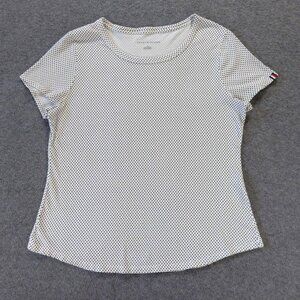 Tommy Hilfiger Womens Shirt Medium White Black Polka Dot Scoop Neck Short Sleeve
